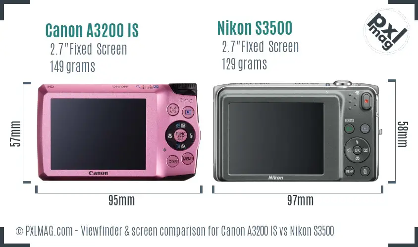 Canon A3200 IS vs Nikon S3500 Screen and Viewfinder comparison