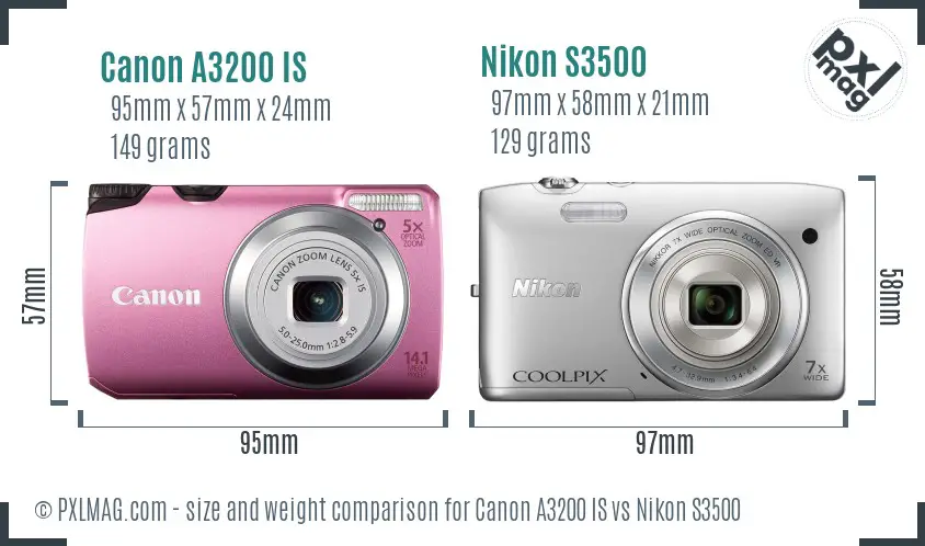 Canon A3200 IS vs Nikon S3500 size comparison