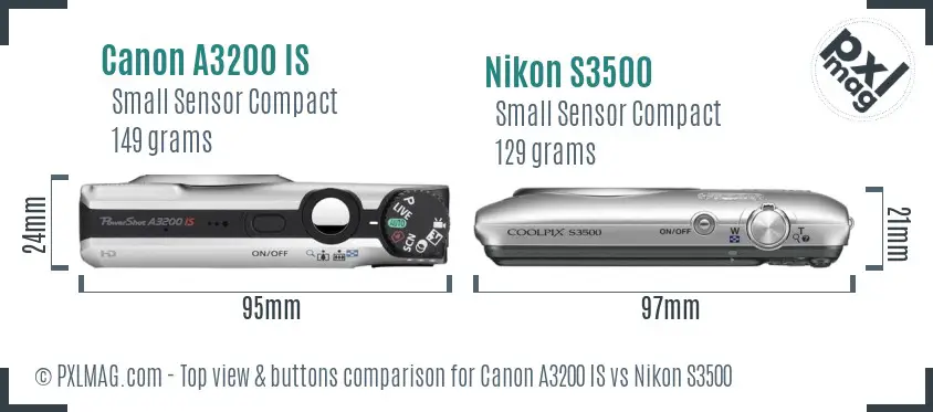 Canon A3200 IS vs Nikon S3500 top view buttons comparison