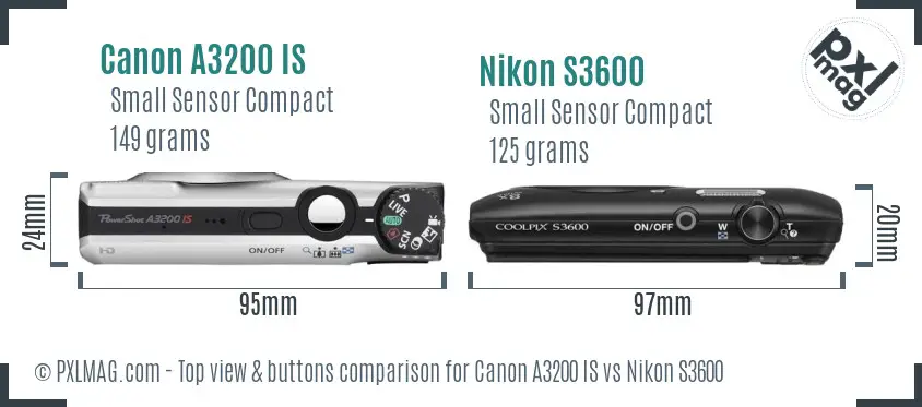 Canon A3200 IS vs Nikon S3600 top view buttons comparison