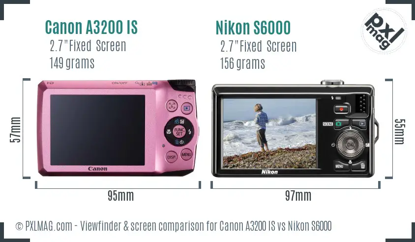 Canon A3200 IS vs Nikon S6000 Screen and Viewfinder comparison