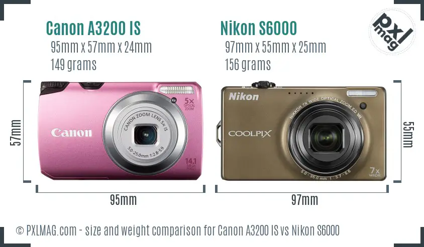 Canon A3200 IS vs Nikon S6000 size comparison