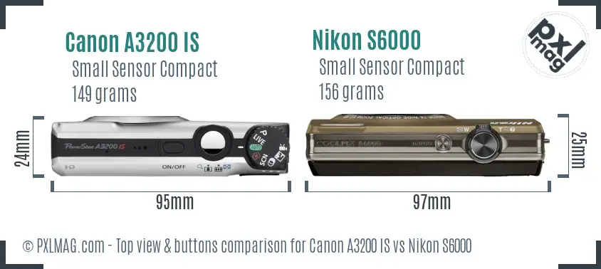 Canon A3200 IS vs Nikon S6000 top view buttons comparison