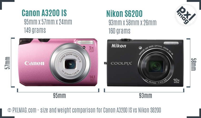 Canon A3200 IS vs Nikon S6200 size comparison Canon A3200 IS vs Nikon S6200 size comparison