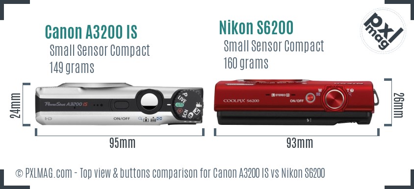 Canon A3200 IS vs Nikon S6200 top view buttons comparison