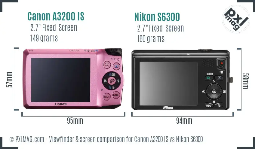 Canon A3200 IS vs Nikon S6300 Screen and Viewfinder comparison