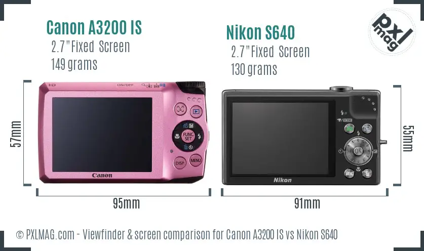 Canon A3200 IS vs Nikon S640 Screen and Viewfinder comparison Canon A3200 IS vs Nikon S640 Screen and Viewfinder comparison