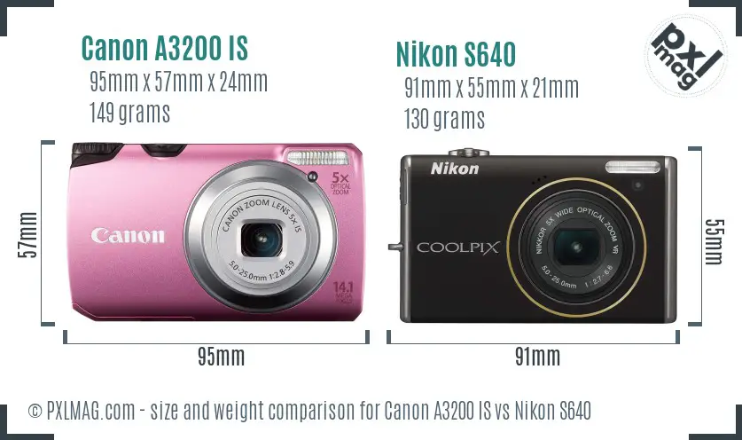 Canon A3200 IS vs Nikon S640 size comparison Canon A3200 IS vs Nikon S640 size comparison