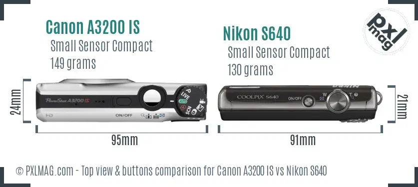 Canon A3200 IS vs Nikon S640 top view buttons comparison Canon A3200 IS vs Nikon S640 top view buttons comparison