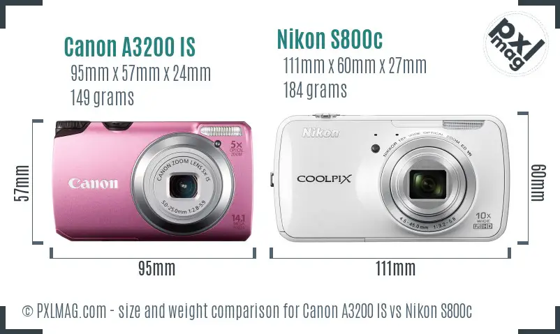Canon A3200 IS vs Nikon S800c size comparison Canon A3200 IS vs Nikon S800c size comparison