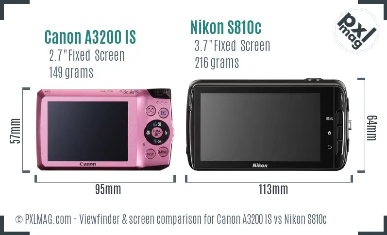 Canon A3200 IS vs Nikon S810c Screen and Viewfinder comparison