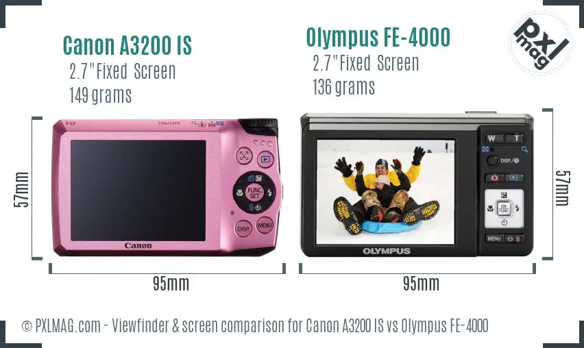 Canon A3200 IS vs Olympus FE-4000 Screen and Viewfinder comparison