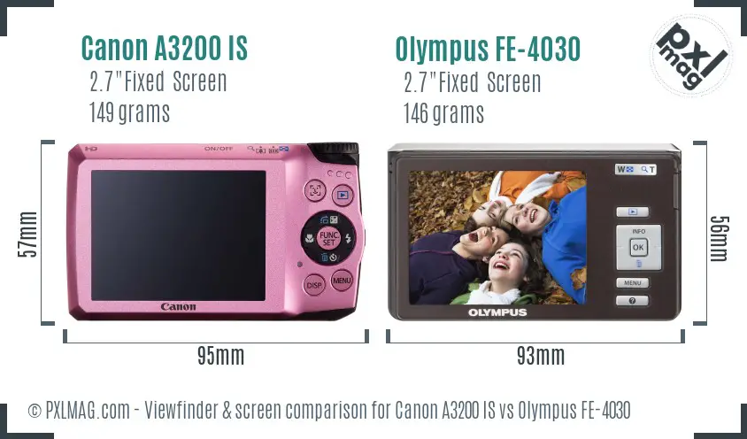 Canon A3200 IS vs Olympus FE-4030 Screen and Viewfinder comparison