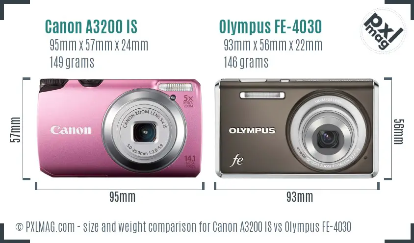 Canon A3200 IS vs Olympus FE-4030 size comparison