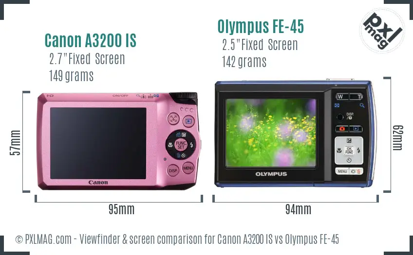 Canon A3200 IS vs Olympus FE-45 Screen and Viewfinder comparison
