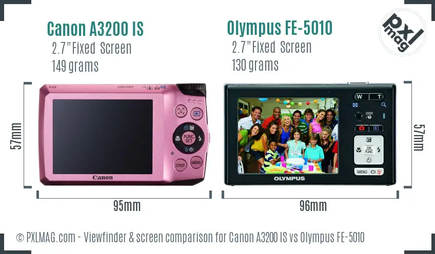 Canon A3200 IS vs Olympus FE-5010 Screen and Viewfinder comparison