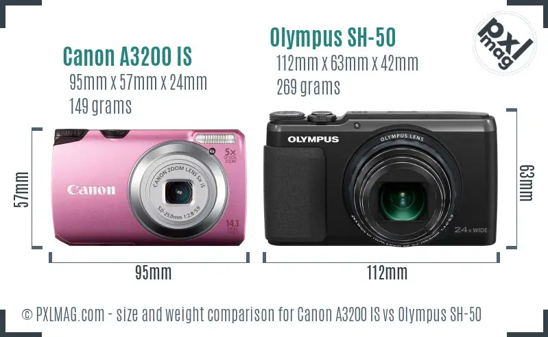 Canon A3200 IS vs Olympus SH-50 size comparison Canon A3200 IS vs Olympus SH-50 size comparison