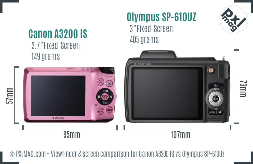 Canon A3200 IS vs Olympus SP-610UZ Screen and Viewfinder comparison Canon A3200 IS vs Olympus SP-610UZ Screen and Viewfinder comparison