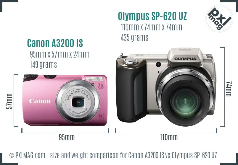 Canon A3200 IS vs Olympus SP-620 UZ size comparison