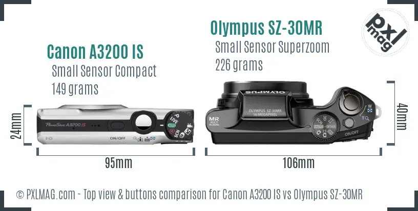 Canon A3200 IS vs Olympus SZ-30MR top view buttons comparison