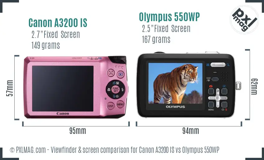 Canon A3200 IS vs Olympus 550WP Screen and Viewfinder comparison