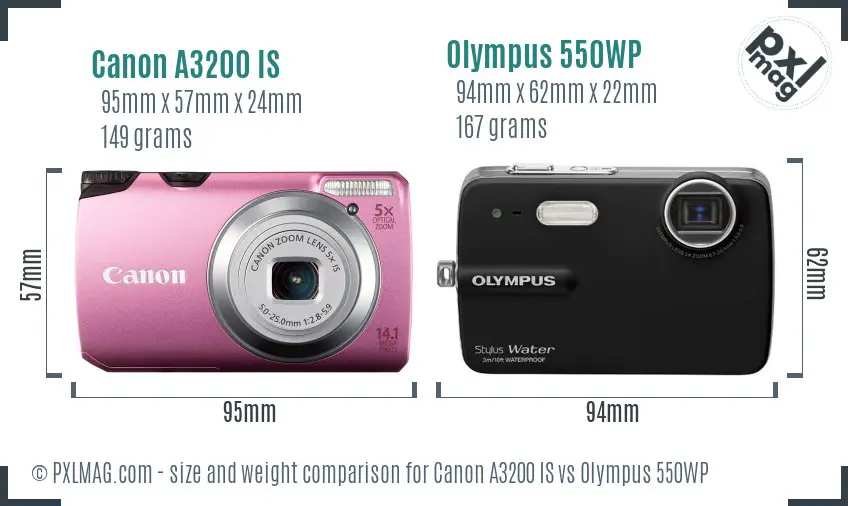 Canon A3200 IS vs Olympus 550WP size comparison