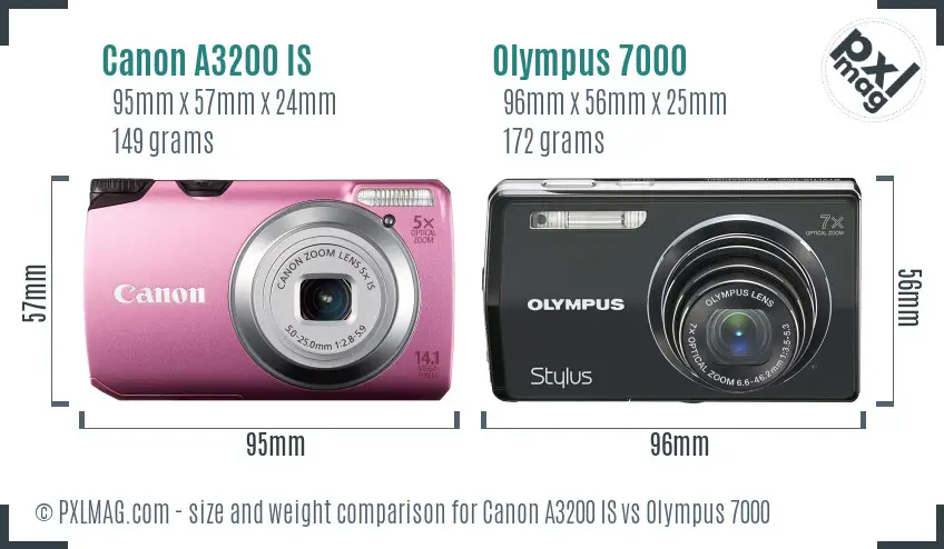 Canon A3200 IS vs Olympus 7000 size comparison