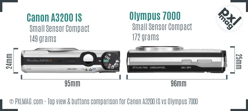 Canon A3200 IS vs Olympus 7000 top view buttons comparison