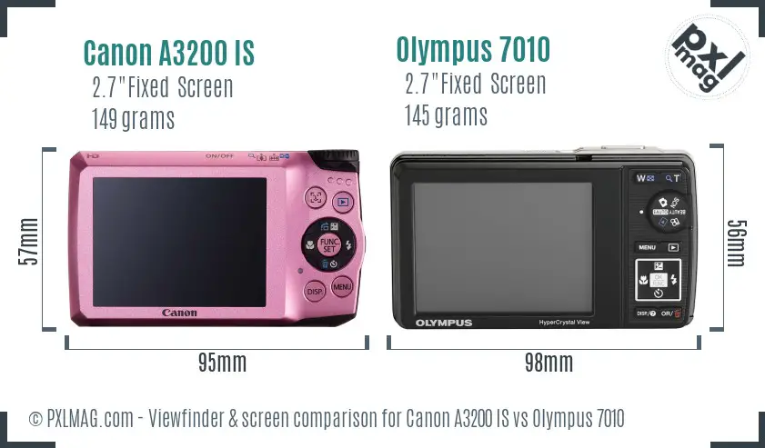 Canon A3200 IS vs Olympus 7010 Screen and Viewfinder comparison