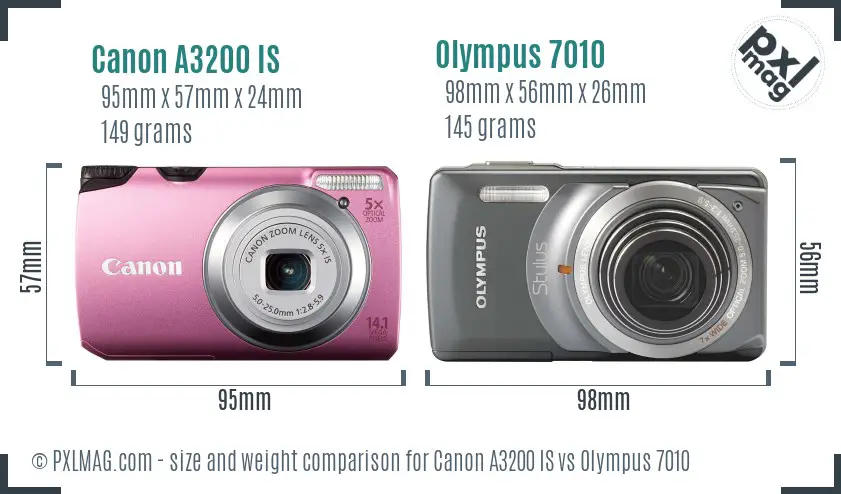 Canon A3200 IS vs Olympus 7010 size comparison