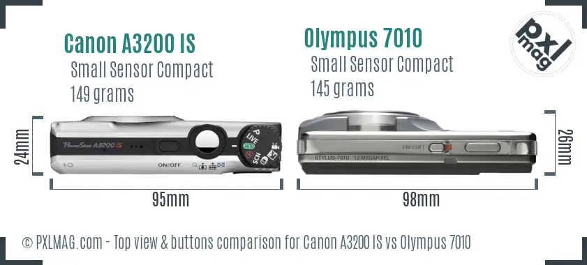 Canon A3200 IS vs Olympus 7010 top view buttons comparison