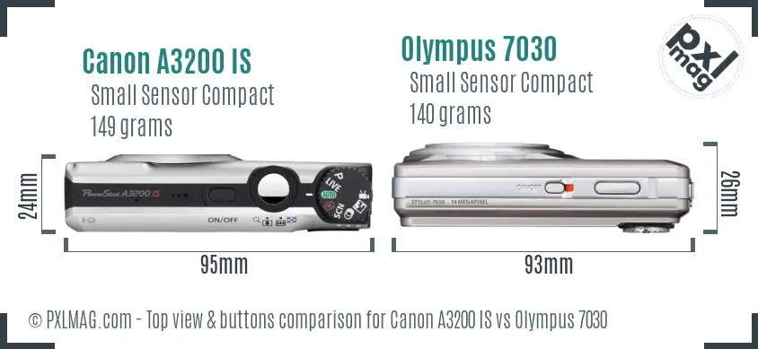 Canon A3200 IS vs Olympus 7030 top view buttons comparison Canon A3200 IS vs Olympus 7030 top view buttons comparison
