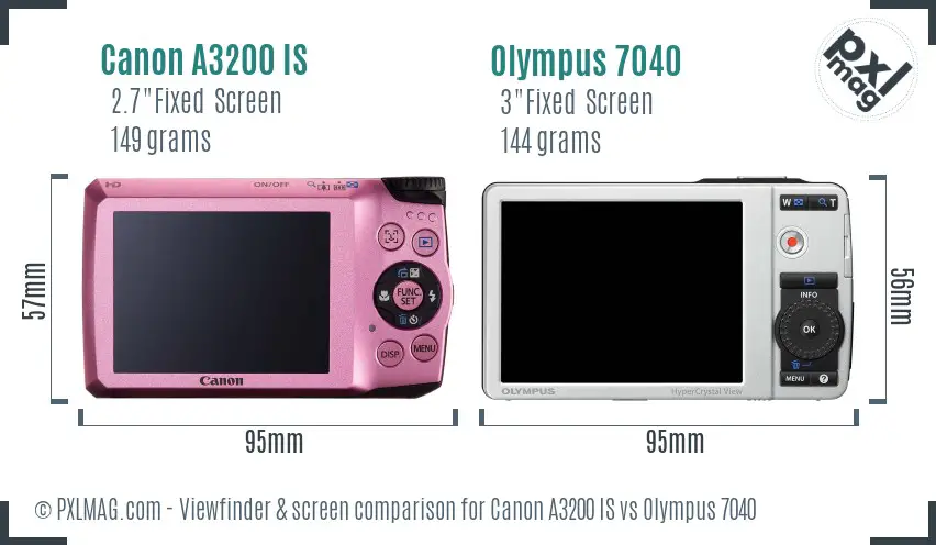 Canon A3200 IS vs Olympus 7040 Screen and Viewfinder comparison