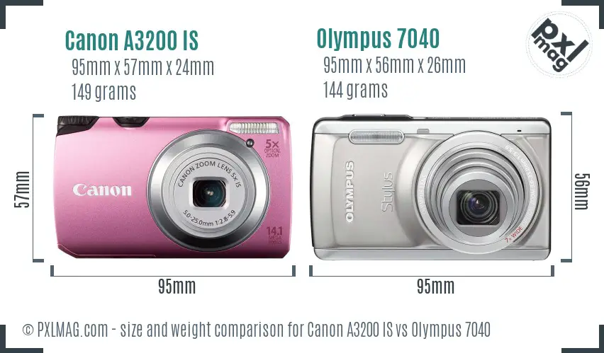 Canon A3200 IS vs Olympus 7040 size comparison