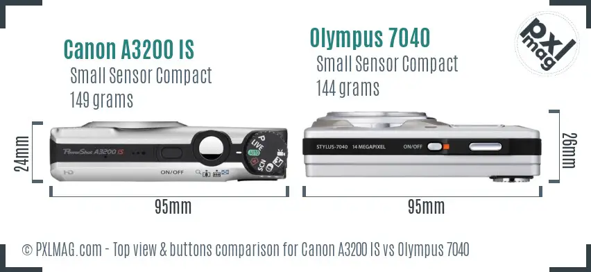 Canon A3200 IS vs Olympus 7040 top view buttons comparison