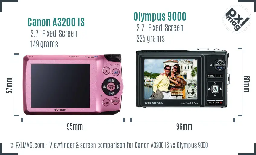 Canon A3200 IS vs Olympus 9000 Screen and Viewfinder comparison