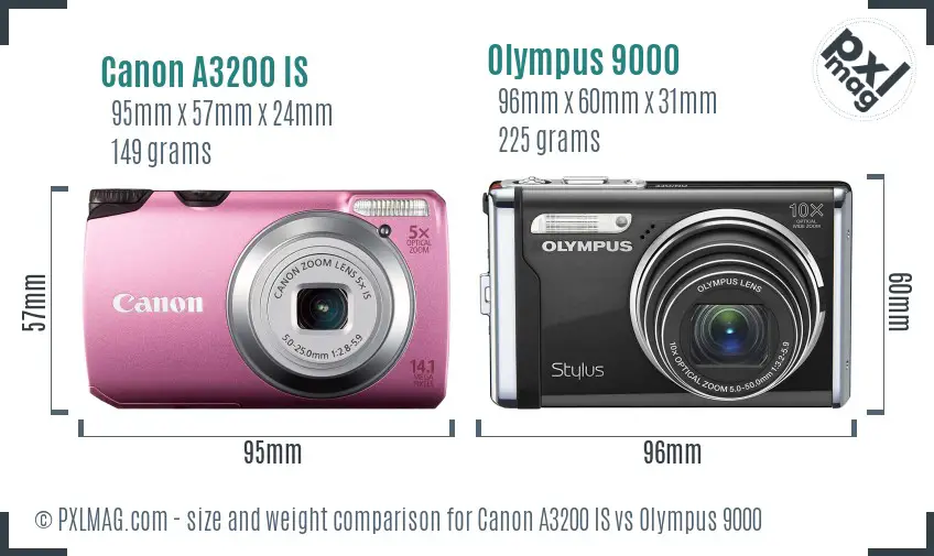 Canon A3200 IS vs Olympus 9000 size comparison