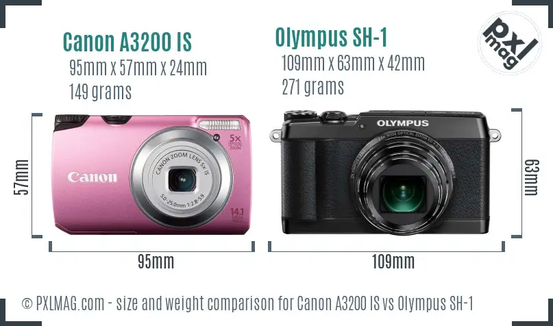 Canon A3200 IS vs Olympus SH-1 size comparison