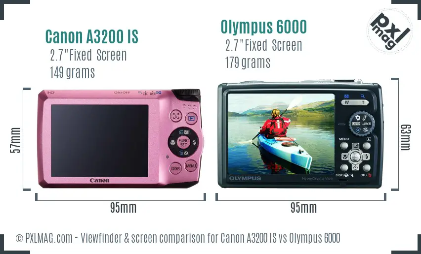 Canon A3200 IS vs Olympus 6000 Screen and Viewfinder comparison