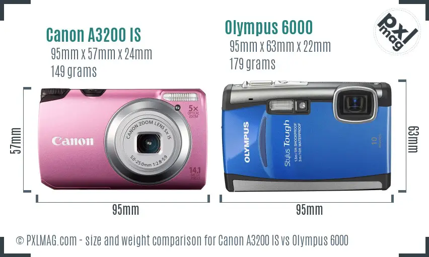 Canon A3200 IS vs Olympus 6000 size comparison