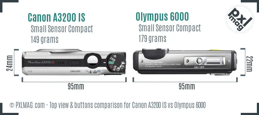 Canon A3200 IS vs Olympus 6000 top view buttons comparison