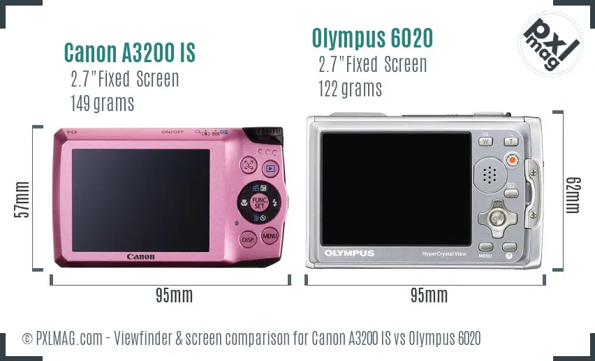 Canon A3200 IS vs Olympus 6020 Screen and Viewfinder comparison