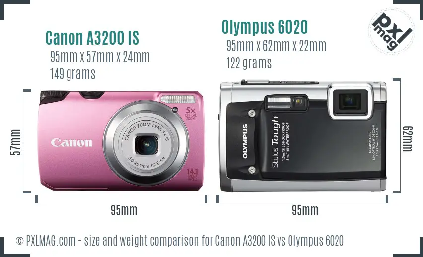 Canon A3200 IS vs Olympus 6020 size comparison Canon A3200 IS vs Olympus 6020 size comparison