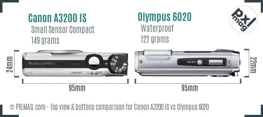 Canon A3200 IS vs Olympus 6020 top view buttons comparison