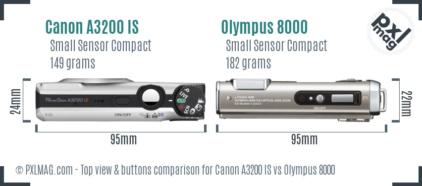 Canon A3200 IS vs Olympus 8000 top view buttons comparison