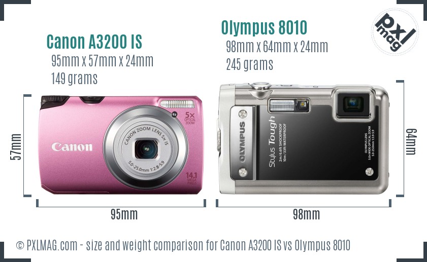 Canon A3200 IS vs Olympus 8010 size comparison Canon A3200 IS vs Olympus 8010 size comparison