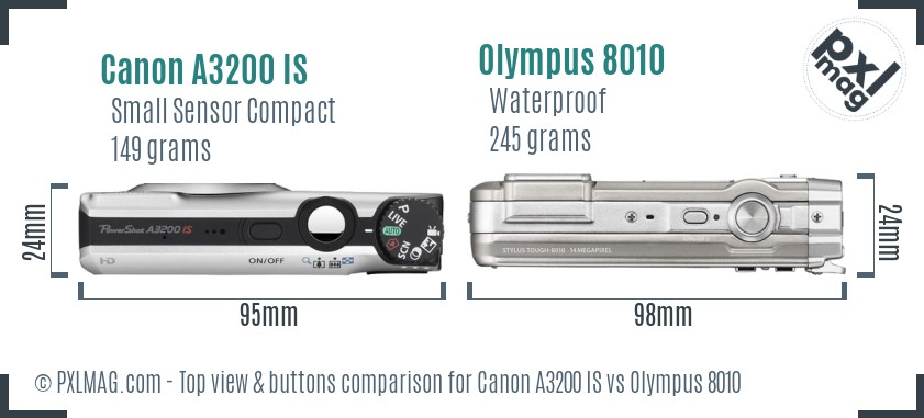 Canon A3200 IS vs Olympus 8010 top view buttons comparison