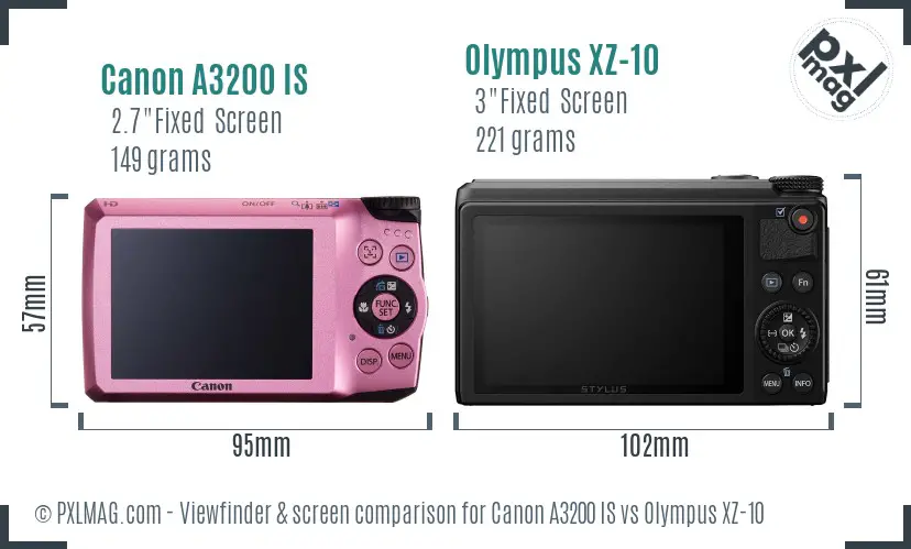 Canon A3200 IS vs Olympus XZ-10 Screen and Viewfinder comparison Canon A3200 IS vs Olympus XZ-10 Screen and Viewfinder comparison