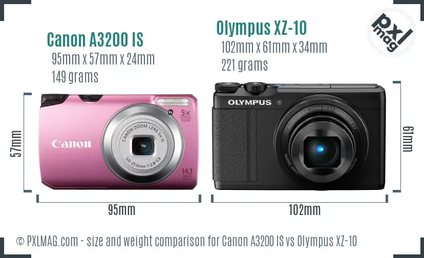 Canon A3200 IS vs Olympus XZ-10 size comparison Canon A3200 IS vs Olympus XZ-10 size comparison