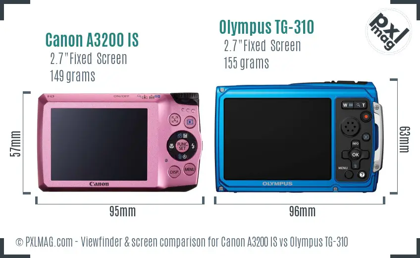 Canon A3200 IS vs Olympus TG-310 Screen and Viewfinder comparison